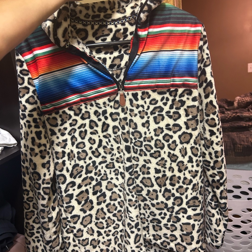 Leopard Print Jacket with Multicolor Stripes